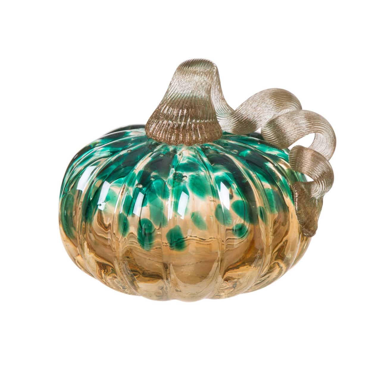 Glitzhome® Small Glitter Glass Pumpkin, Blue & Gold